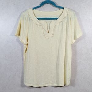 03525 Talbots yellow cotton v-neck S/S tee with neck trim L